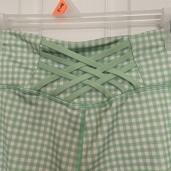 LA + Image Women’s Medium Leggings Green White Gingham Pants Excercise - Picture 6 of 9